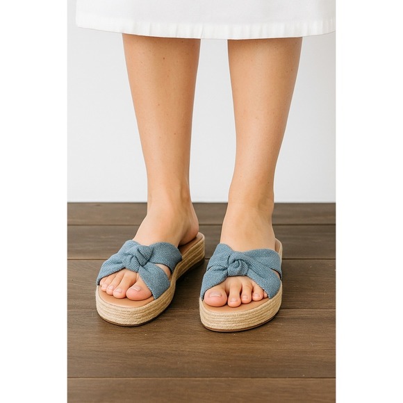 Lucky Brand Shoes - Lucky Brand Denim Espadrille Slide Sandals Women's Size 7.5 Bow Detail Platform
